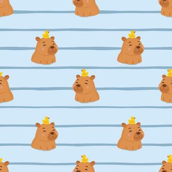 Seamless pattern with cute capybara and yellow duck vector
