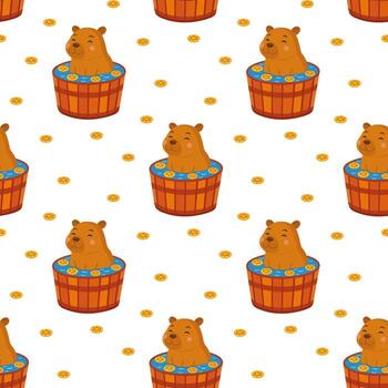 seamless pattern with funny capybaras relaxing spa. vector