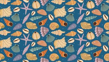 Colorful pattern of seashells and starfish vector