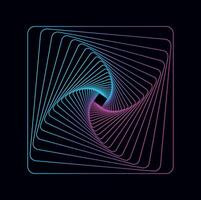 Abstract twisted spirals in cartoon style. Illustration of an colorful twisted spiral with a gradient in the shape of a square isolated on a dark background. vector
