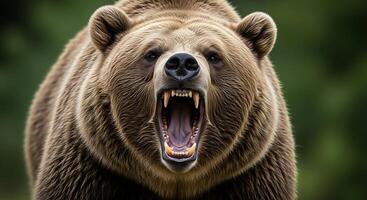 A large brown bear with its mouth open photo