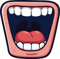 Open mouth with visible tongue and teeth illustration showing detailed oral cavity anatomy and expression vector