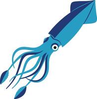 Blue squid illustration showing marine animal with tentacles underwater sea creature design vector