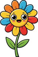 Colorful smiling flower with happy face and multicolored petals cheerful cartoon illustration for kids and education design vector