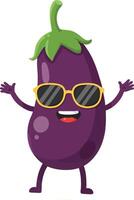 Eggplant cartoon character with sunglasses happy and playful illustration vector
