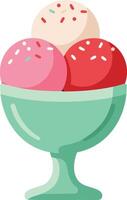 Ice cream scoops in green dessert bowl with sprinkles illustration dessert treat sweet food colorful vector