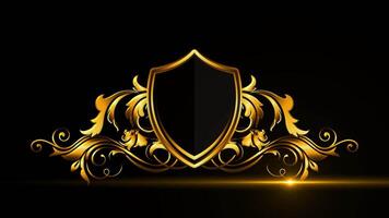 golden shield with floral ornament alpha channel background video