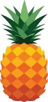 Pineapple fruit illustration with green leaves and orange textured skin design for tropical themes vector
