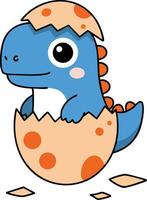Cute baby dinosaur hatching from spotted egg in cartoon style illustration for children and education use vector