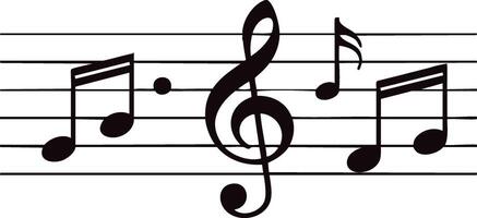 Musical notes and treble clef on staff lines illustration in black and white style vector