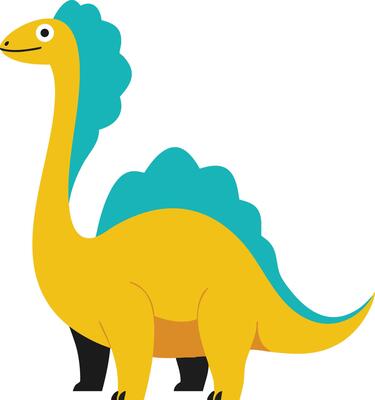 Yellow dinosaur with turquoise plates cartoon style illustration for children and education designs