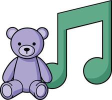 Purple teddy bear sitting next to green music note illustration for children and music design vector