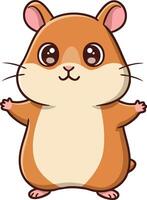 Cute brown and beige cartoon hamster character with big eyes and open arms illustration vector