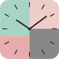 Retro style square wall clock with pastel green pink and gray quarters showing time illustration vector