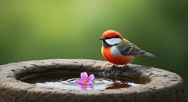A bird is sitting on a stone photo