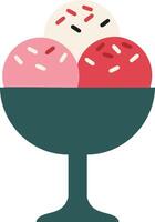 Ice cream scoops in dessert glass bowl with colorful sprinkles simple illustration dessert treat design vector