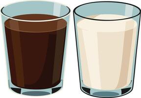 Two Glasses of Dark Coffee and White Milk Illustration in Simple Style vector