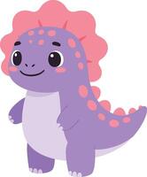 Purple dinosaur cartoon character with pink spikes and smiling face cute prehistoric reptile illustration vector