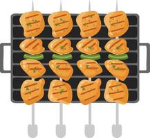 Chicken Skewers Grilled on Barbecue Grill with Herbs and Vegetables Illustration for Food and Cooking Concepts vector