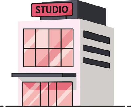 moderno estudio edificio con rosado ventanas y sencillo arquitectónico diseño en ilustración estilo vector