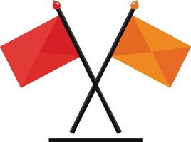 Two crossed flags with red and orange colors illustration on white background for signaling and communication purposes vector
