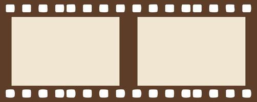 Vintage brown film strip illustration with two empty frames and perforated edges for photography design vector