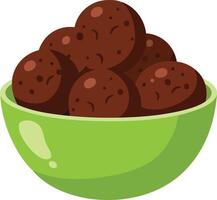 Bowl of round chocolate truffles dessert sweets in green ceramic container illustration vector