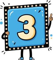 Number three character holding finger up in cartoon style illustration for counting and education purposes vector