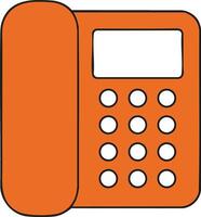 Orange landline telephone illustration with keypad and display screen in simple flat style vector