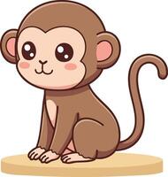 Cute brown monkey sitting on round platform illustration with big eyes and smiling face vector