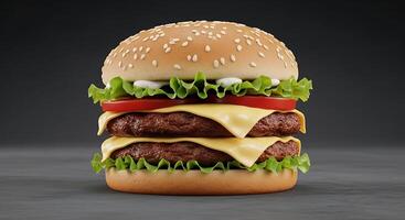 A large hamburger with cheese, lettuce and tomato photo
