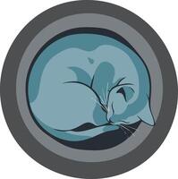 Sleeping cat curled up in round pet bed with blue and gray colours illustration peaceful resting animal vector