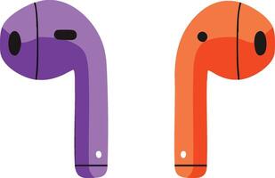 Wireless Bluetooth Earbuds in Purple and Orange Colors with Minimalist Design for Music Listening and Communication vector