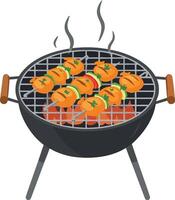 Charcoal barbecue grill with steaming grilled meat skewers outdoor cooking illustration vector