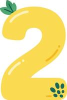 Yellow number two with green leaf and seed decoration illustration design for counting and educational use vector