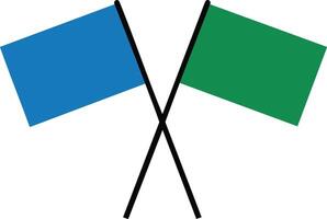 Crossed blue and green flags simple illustration for signaling and decoration purposes vector
