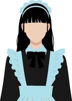 Young woman dressed in classic maid costume with black and light blue colors illustration vector