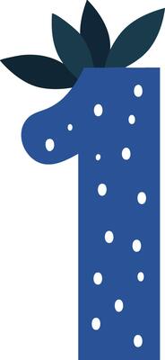 Number One Symbol with Blue Color and Leaf Decoration Illustration for Counting and Design Purposes
