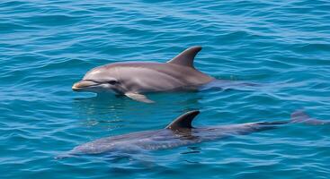 Two dolphins swimming in the ocean photo