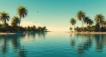 Tropical island with palm trees and water photo