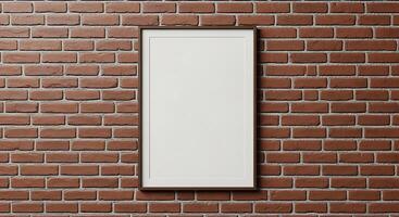 A blank frame hanging on a brick wall photo