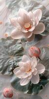 Three white lotus flowers floating in water photo