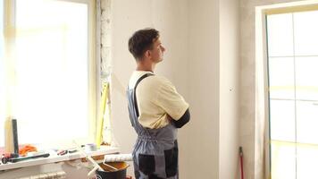 A man standing in a room with a window video