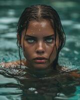 A woman in the water with blue eyes photo