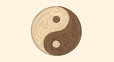 Yin yang symbol with wood grain pattern vector