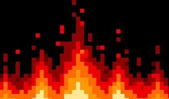A pixel fire with red and orange flames vector