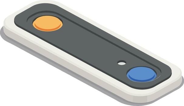 Remote control device with orange and blue buttons in isometric style for electronic gadgets and appliances usage vector