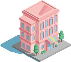 colorful pink building with trees vector