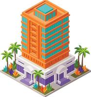 High-rise building with palm trees and plants vector