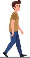 Man walking in casual clothes with brown shirt and blue jeans illustration in simple style vector
